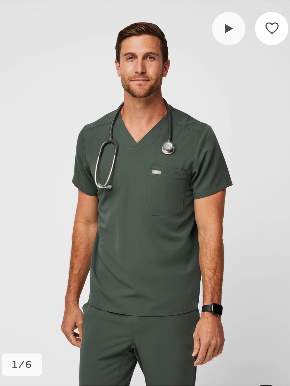 Leon Three-Pocket Scrub Top in moss green